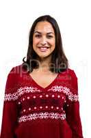 Festive brunette smiling at camera