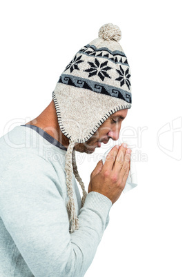 Man blowing his nose