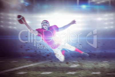 Composite image of american football player scoring a touchdown