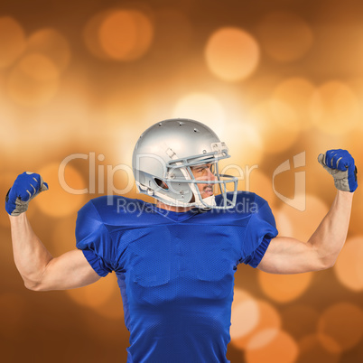 Composite image of american football player flexing muscles