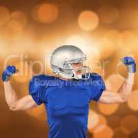 Composite image of american football player flexing muscles