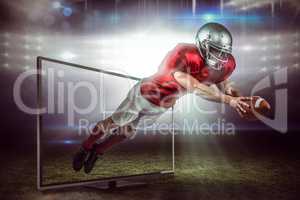 Composite image of american football player scoring a touchdown