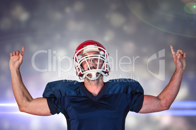 Composite image of rugby player celebrating while pointing up