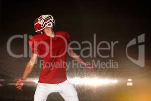 Composite image of rugby player looking up and screaming