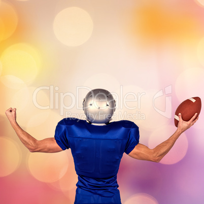 Composite image of american football player flexing muscles whil