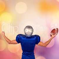 Composite image of american football player flexing muscles whil