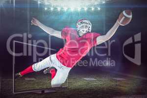 Composite image of american football player scoring a touchdown