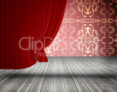 Red curtain pulling back