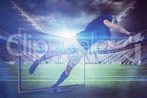 Composite image of american football player catching ball in mid