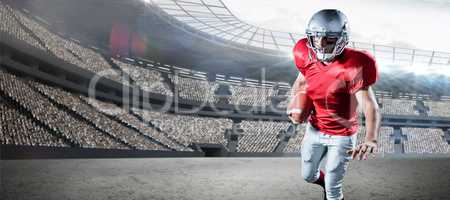 Composite image of sportsman running while playing american football