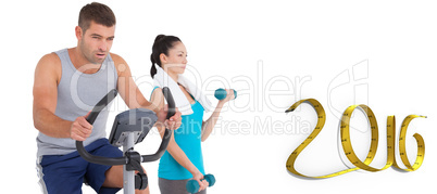 Composite image of man and woman working out