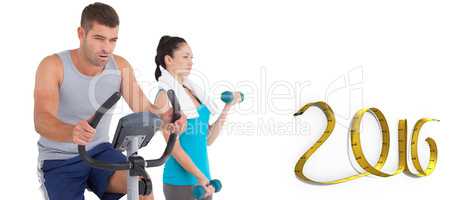 Composite image of man and woman working out
