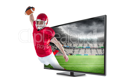 Composite image of american football player scoring a touchdown