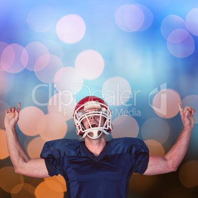 Composite image of rugby player celebrating while pointing up