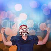 Composite image of rugby player celebrating while pointing up