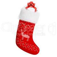 Red christmas stocking with gift isolated 3d rendering