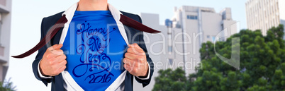 Composite image of businessman opening his shirt superhero style Composite image of businessman opening his shirt superhero style