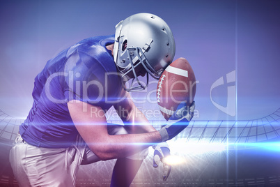 Composite image of upset american football player with ball