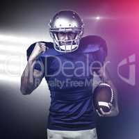 Composite image of portrait of american football player running with ball