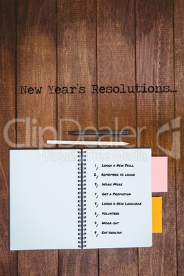 Composite image of new year resolution list against white backgr