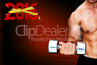 Composite image of bodybuilder lifting dumbbell