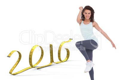 Composite image of fit woman doing aerobic exercise