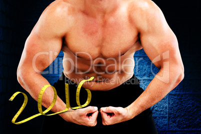 Composite image of bodybuilder flexing