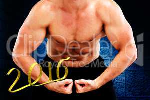 Composite image of bodybuilder flexing