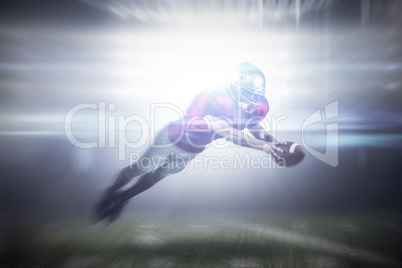 Composite image of american football player scoring a touchdown