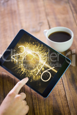 Composite image of woman using tablet pc Composite image of woman using tablet pc