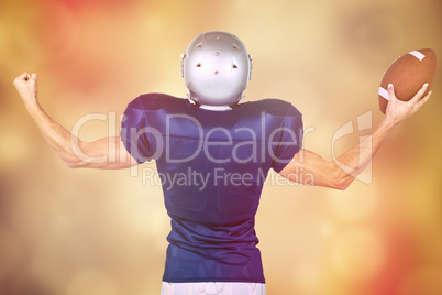 Composite image of american football player flexing muscles whil