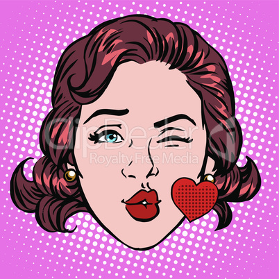 Retro Emoji love kiss heart woman face