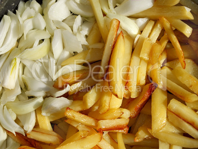 Potato chips and cutting onions