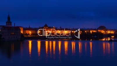Morning on the Embankment of the Vltava River. Time Lapse