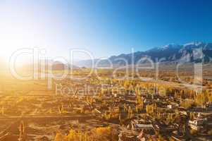 Leh village in sunrise