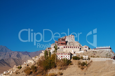 India Thikse Monastery with blue sky