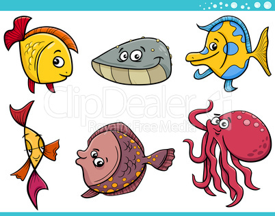 sea life fish cartoon set