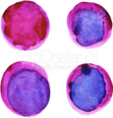 Set of watercolor purple circles