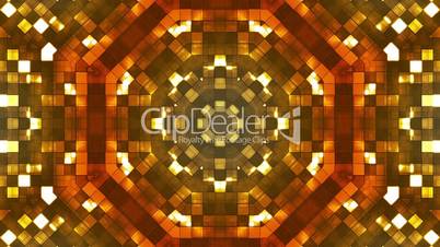Broadcast Firey Light Hi-Tech Squares Kaleidoscope, Orange Golden, Abstract, Loopable, HD