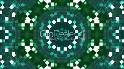 Broadcast Firey Light Hi-Tech Squares Kaleidoscope, Turquoise Green, Abstract, Loopable, HD