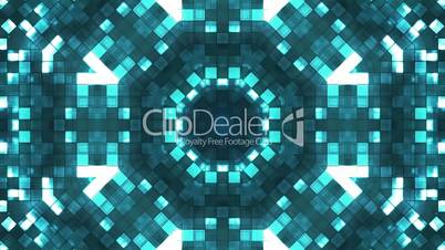 Broadcast Firey Light Hi-Tech Squares Kaleidoscope, Cyan Blue, Abstract, Loopable, HD
