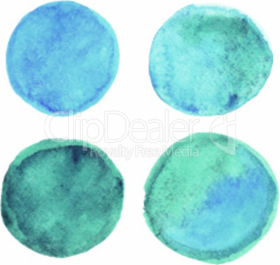 Set of blue watercolor round stains