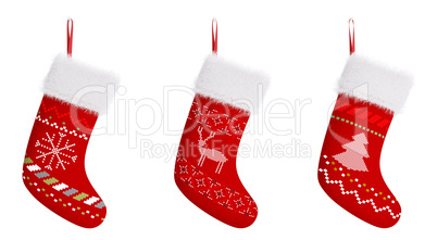 Red christmas stockings isolated 3d rendering