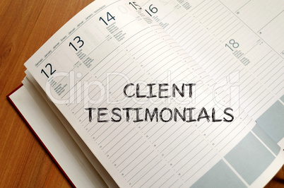 Client testimonials write on notebook