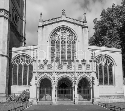 Black and white St Margaret Church in London