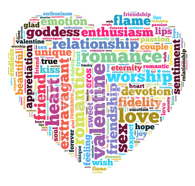 Valentine word cloud shaped as a heart