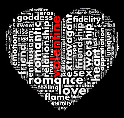 Valentine word cloud shaped as a heart