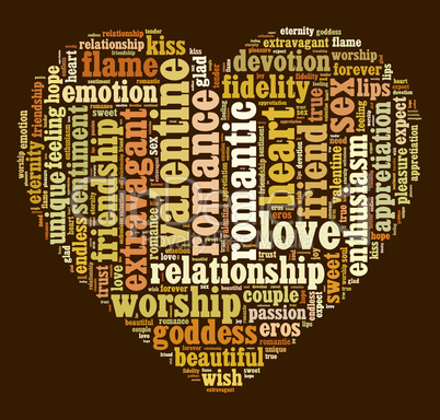 Valentine word cloud shaped as a heart