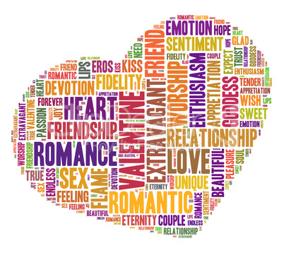Valentine word cloud shaped as a heart