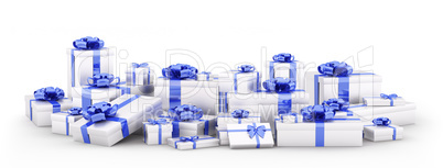 Silver gift boxes, presents isolated 3d rendering